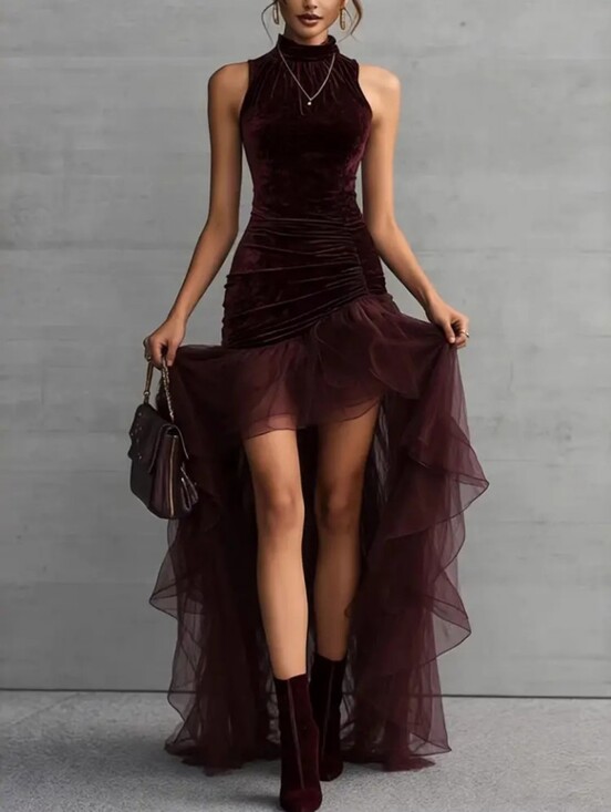 Dresses & Skirts - Women'S Party Dresses Elegant Classy, High Neck Sleeveless Pleated Bodycon Maxi